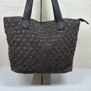 The Sak Fairmont Crochet‎ Zip Top Tote Shoulder Bag 
Black Mauve White